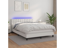 Vidaxl Cama Box Spring C/colchão/led 140x190cm Couro Artificial Branco