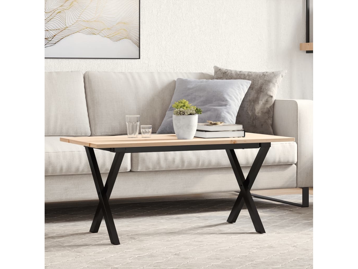 Vidaxl Mesa De Centro Estrutura Em X 100x50x45cm Pinho E Aço