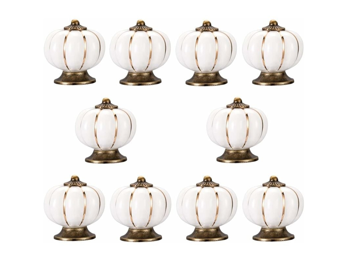 Conjunto de 10 Puxadores Porta em Cerâmica com Formato Abóbora Antiga, Ideais para Armários, Cômodas, Gavetas BRILVIBERA