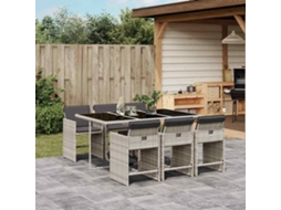 Vidaxl 7 Pcs Conj. Jantar P/ Jardim C/ Almofadões Vime Pe Cinza-claro