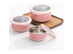 Conjunto de recipientes para alimentos Rebe Premium em aço inoxidável, 3 tamanhos, antiderrapantes, herméticos, livres de BPA, rosa.