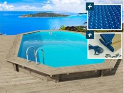 Piscina de madeira "Florida" - 6,57 x 4,57 x 1,31 m + cobertura bolha 180 µ + cobertura inverno 280 gr/m². HABITAT E JARDIM