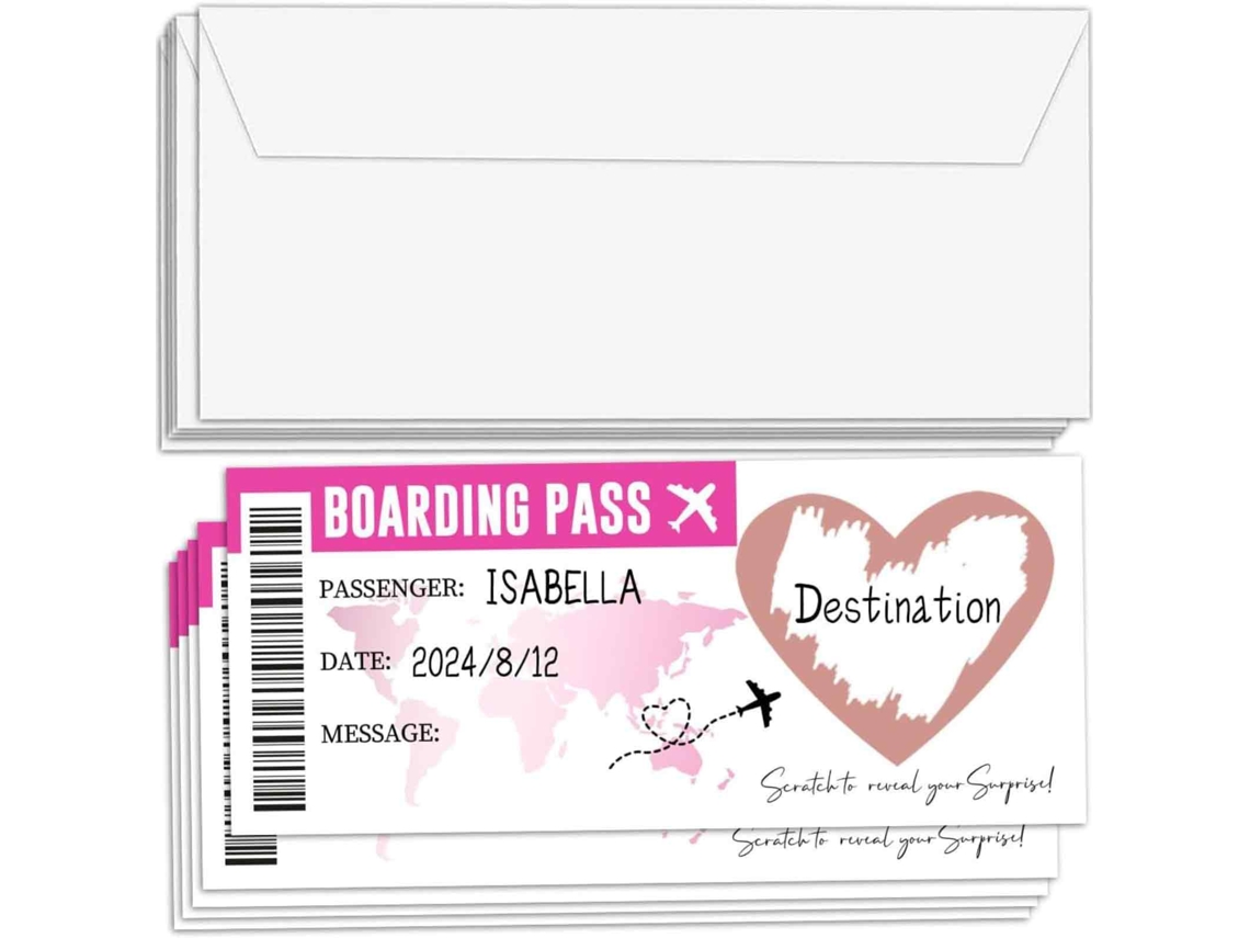 15 Unidades Cartão De Embarque Raspadinha, Cartão Personalizado Surpresa Viagem, Ticket Único Para Escrever, Presente Viagem Férias Com Envelope