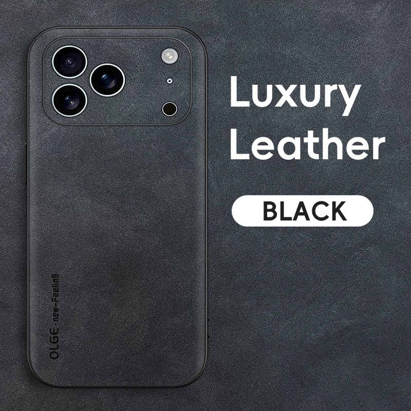 Capa Para Iphone 12 Pro Max (preta) Em Couro Genuíno De Ovelha Resistente A Impactos.