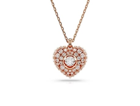 Colar Swarovski Hyperbola Coração Rosé Metal Rhodium Cristal Incolor 45 Cm