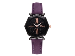 Relógio de Pulso Feminino de Quartzo com Cinta de Couro Pu Dial Preto Simples Roxo