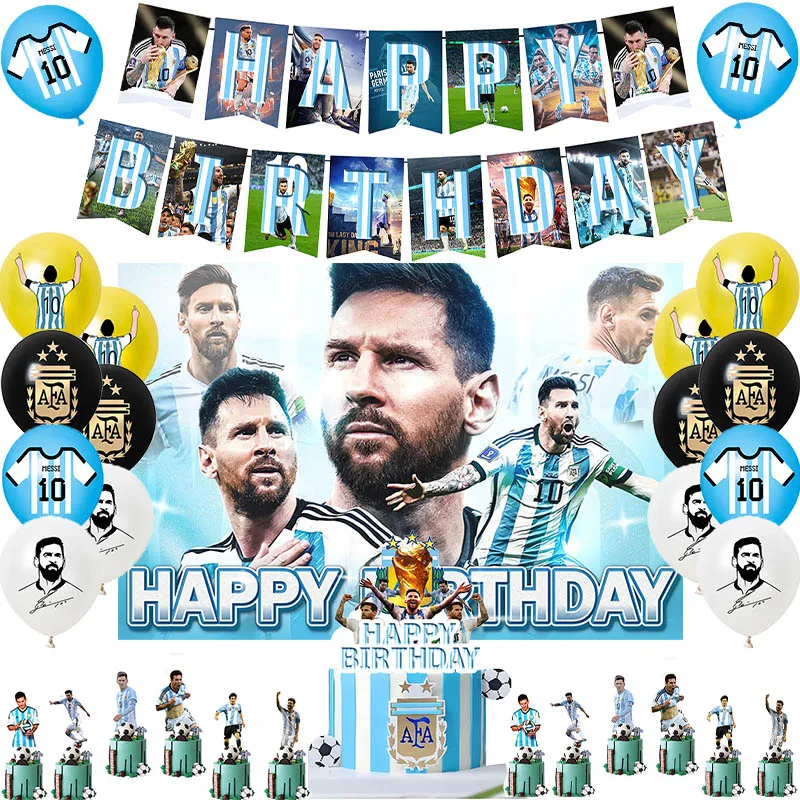 Conjunto De Decoração Para Festa Aniversário Com Tema Futebol, Banner, Balões Látex, Painel Fundo, Bolo E Suprimentos Festa.