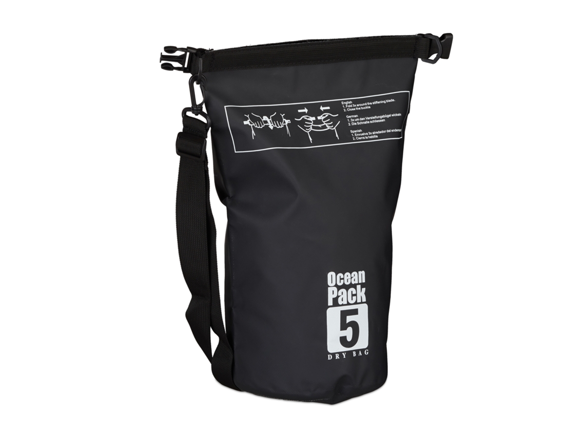Relaxdays Ocean Pack, 5 L, Impermeável, Saco De Transporte, Saco Seco Leve, Vela, Esqui, Snowboard, Preto