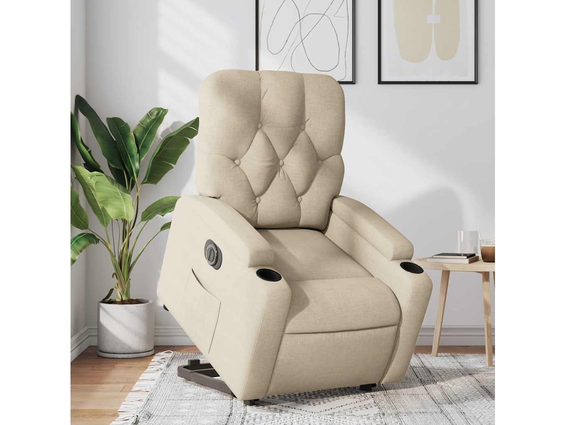 Poltrona reclinável elevatória elétrica tecido cor creme