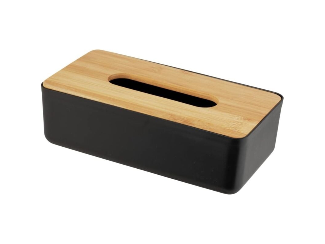 Caixa De Lenços, Para Lenços Cosméticos Ou Lenços De Papel Em Caixas Padrão, Plástico, Tampa De Bambu, Fácil Remoção, 24,5 X 9 X 12,5 Cm, Preto/natura