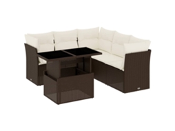 Conjunto de 6 sofás de jardim com almofadões Vime Pe Castanho MAISON EXCLUSIVE (80x200 cm)