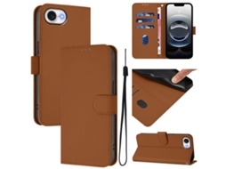 Capa De Couro Sintético Para Iphone 16e - Toque Suave - Cor Sólida - Com Cordão