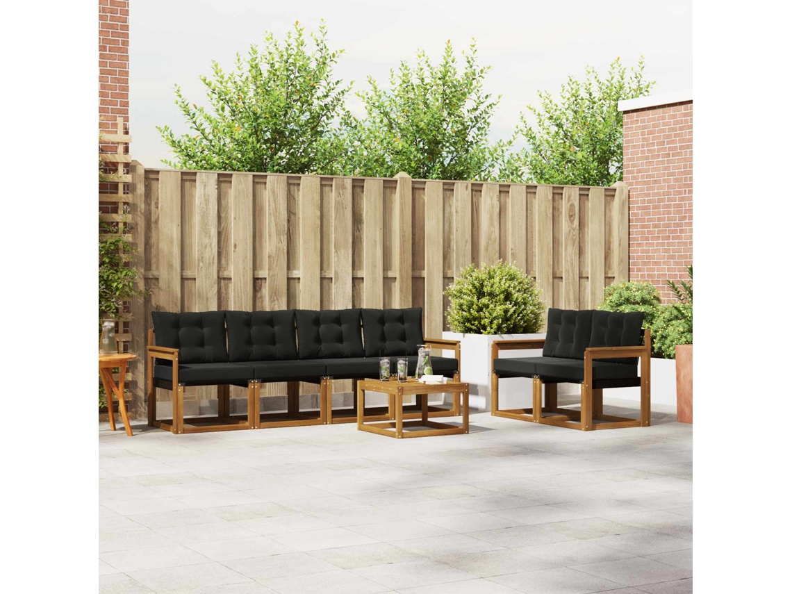 Vidaxl Conjunto De Sofás Para Exterior 7 Unid. Natural E Preto