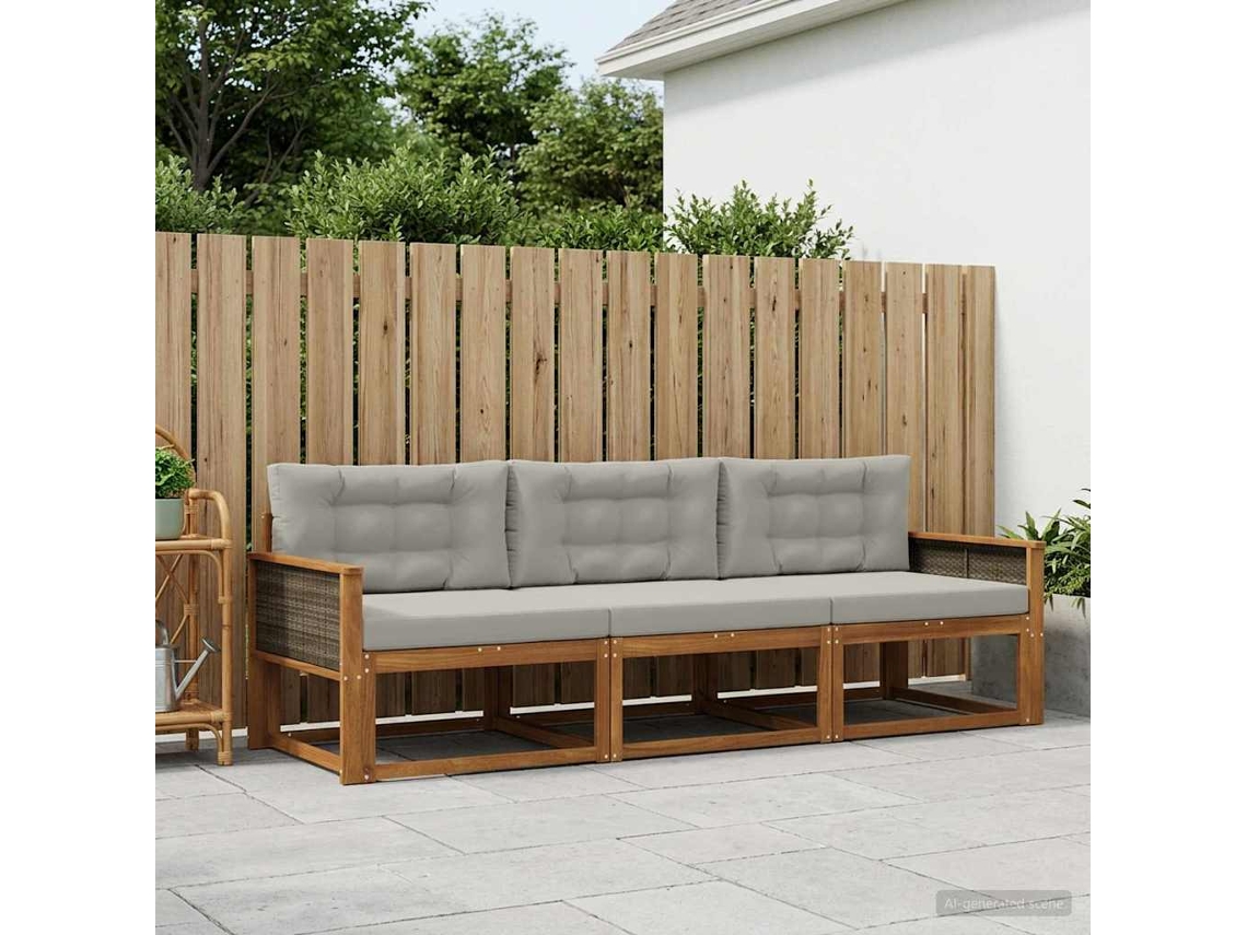 Vidaxl Conjunto De Sofás Para Exterior 3 Pcs Natural E Cinza Claro