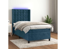Vidaxl Cama Box Spring C/ Colchão/led 100x200 Cm Veludo Azul-escuro