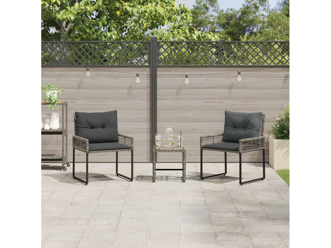 Vidaxl Conjunto De Móveis Para Exterior Com Almofada 3 Pcs Cinzento