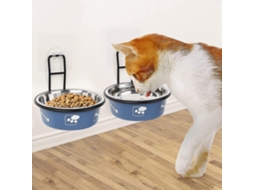 2 Unidades, Azul Comedouro Elevado para Gatos, Bandeja de Parede para Ração e Água, Elevado para Animais de Estimação em Aço Inoxidável AQUAFORGE