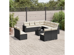 Conjunto de Sofá de Jardim 12 Peças C/ Almofadões Vime Pe Preto Dkd Home Decor