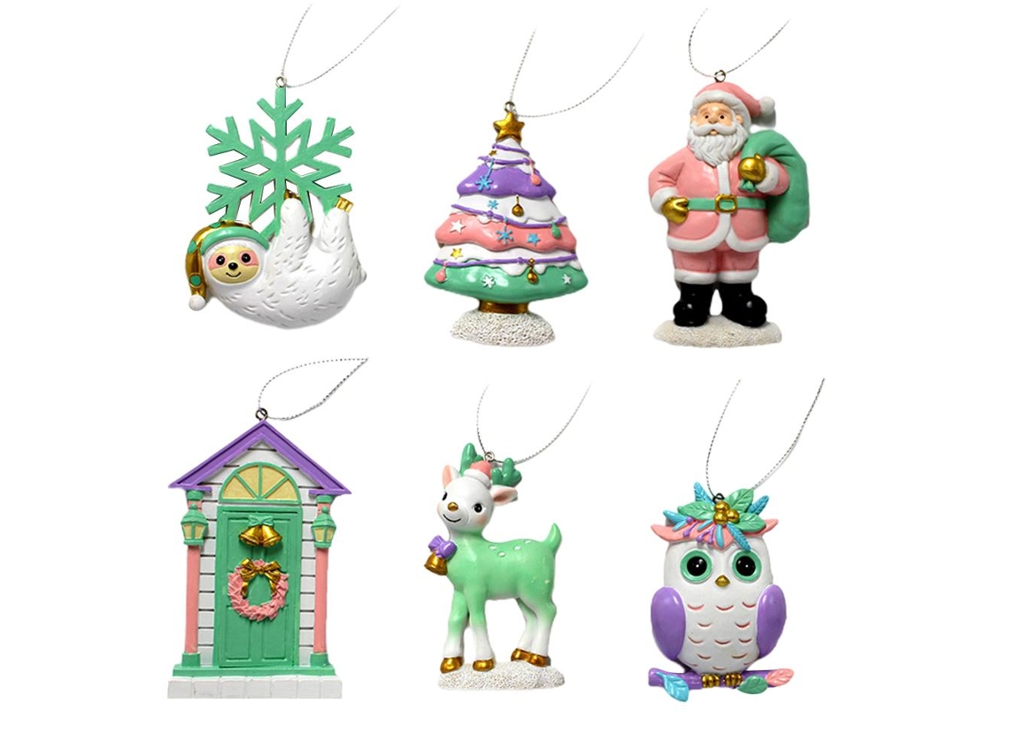 Laxiscreed Conjunto De Enfeites De Natal Em Resina Com Árvore, Pai Natal E Elfos Para Decoração Festiva