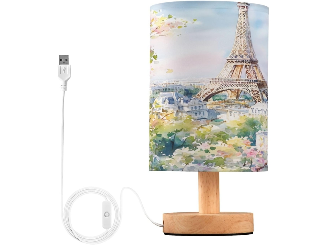 Luminária De Cabeceira Led Com Portas Usb Mesa Leitura Para Quarto Cúpula Tecido E Base Madeira Escritório Dormitório