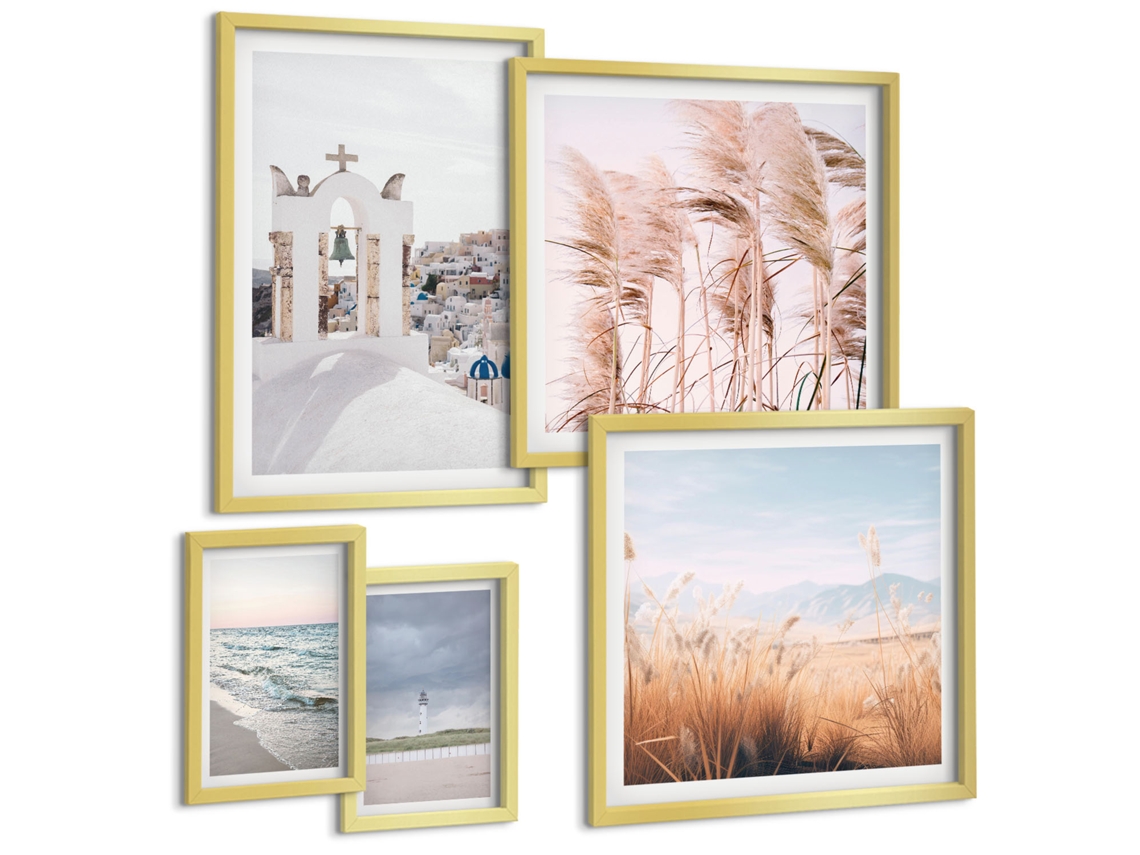 Pinturas Murais Modernas Formas Florais Abstratas Moldura Prateada Pinturas De Quarto Espelharte (conjunto De 5 Imagens)