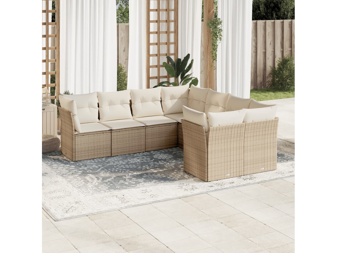 Vidaxl 8 Pcs Conjunto De Sofás P/ Jardim Com Almofadões Vime Pe Bege