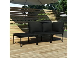Vidaxl 3 Pcs Conjunto Lounge De Jardim C/ Almofadões Pvc Preto