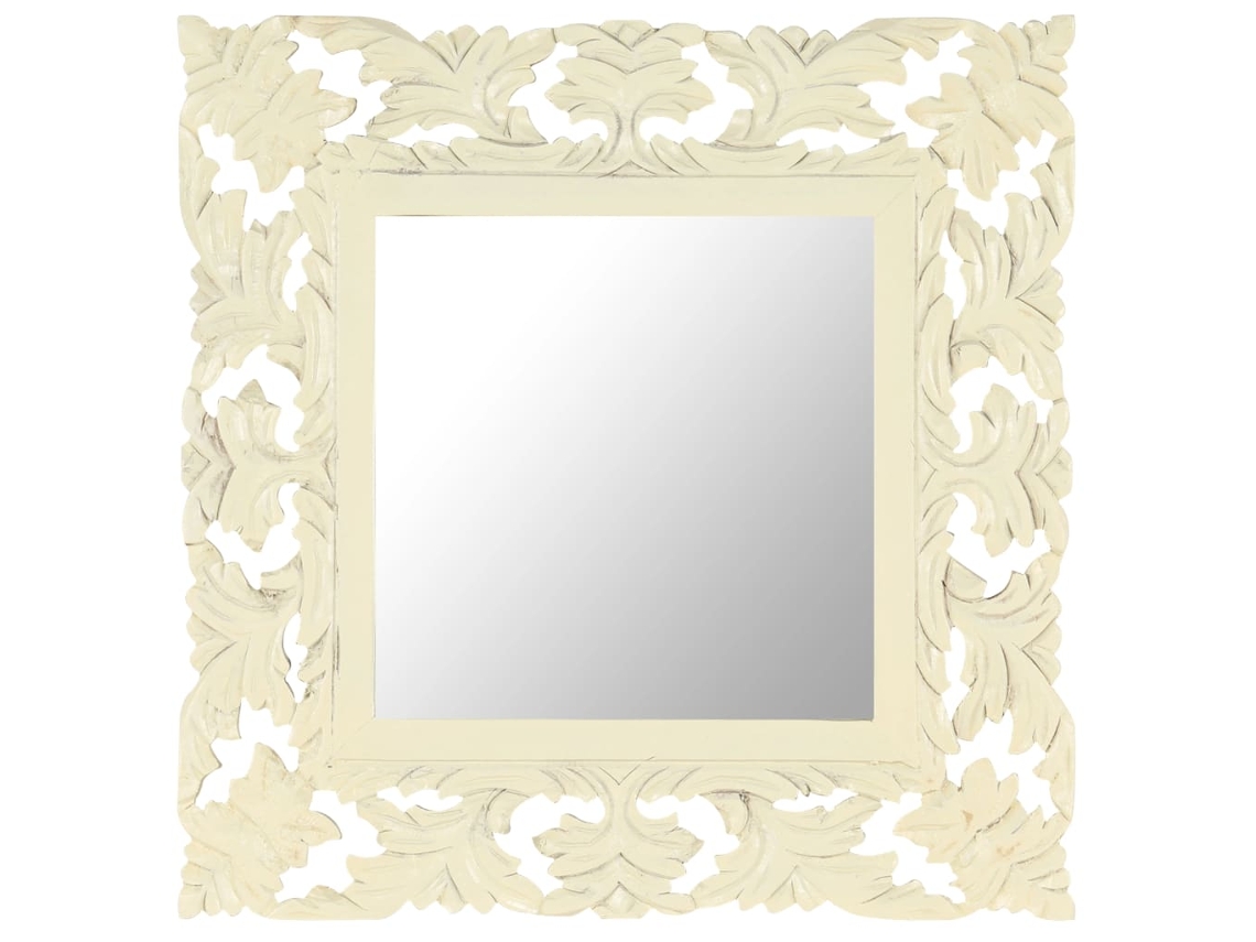 Vidaxl Espelho Esculpido À Mão 50x50 Cm Mangueira Maciça Branco