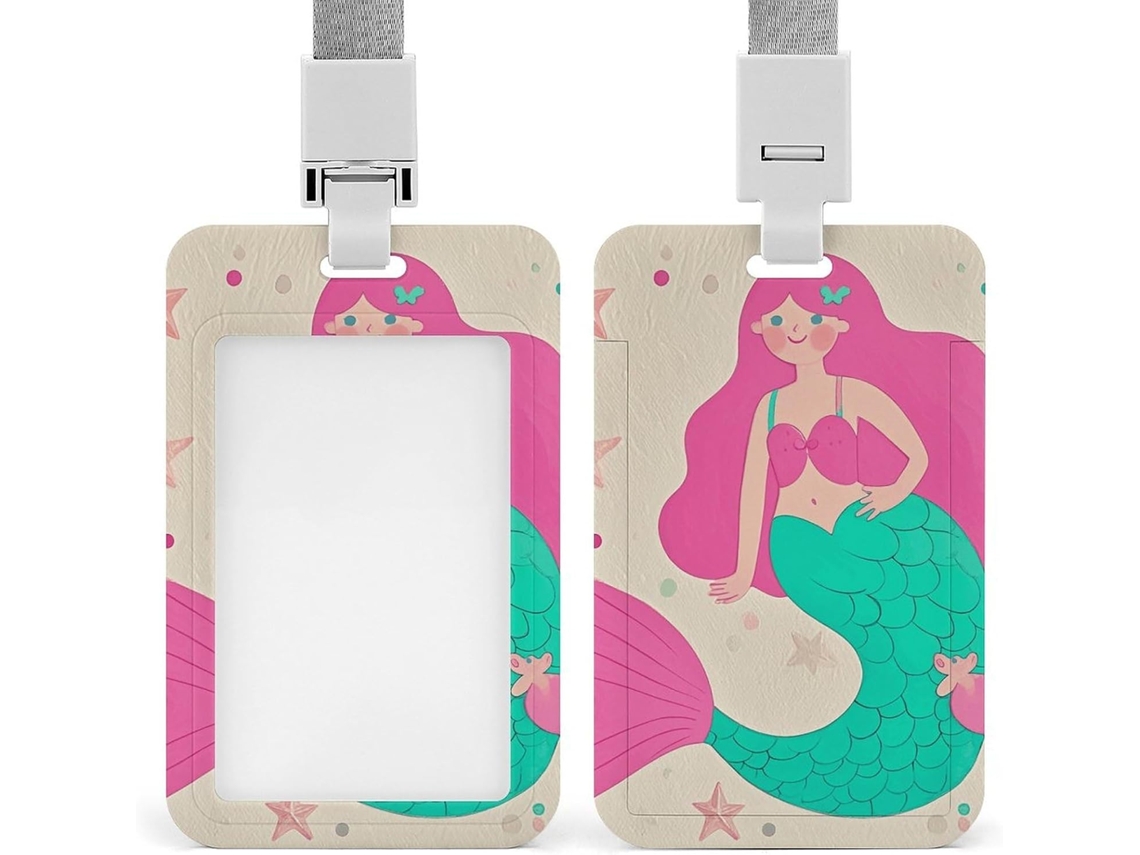 Porta Crachá Sereia Em Tons Pastel Azul Turquesa Com Cordão Identificação, À Prova D Água, Ideal Trabalho