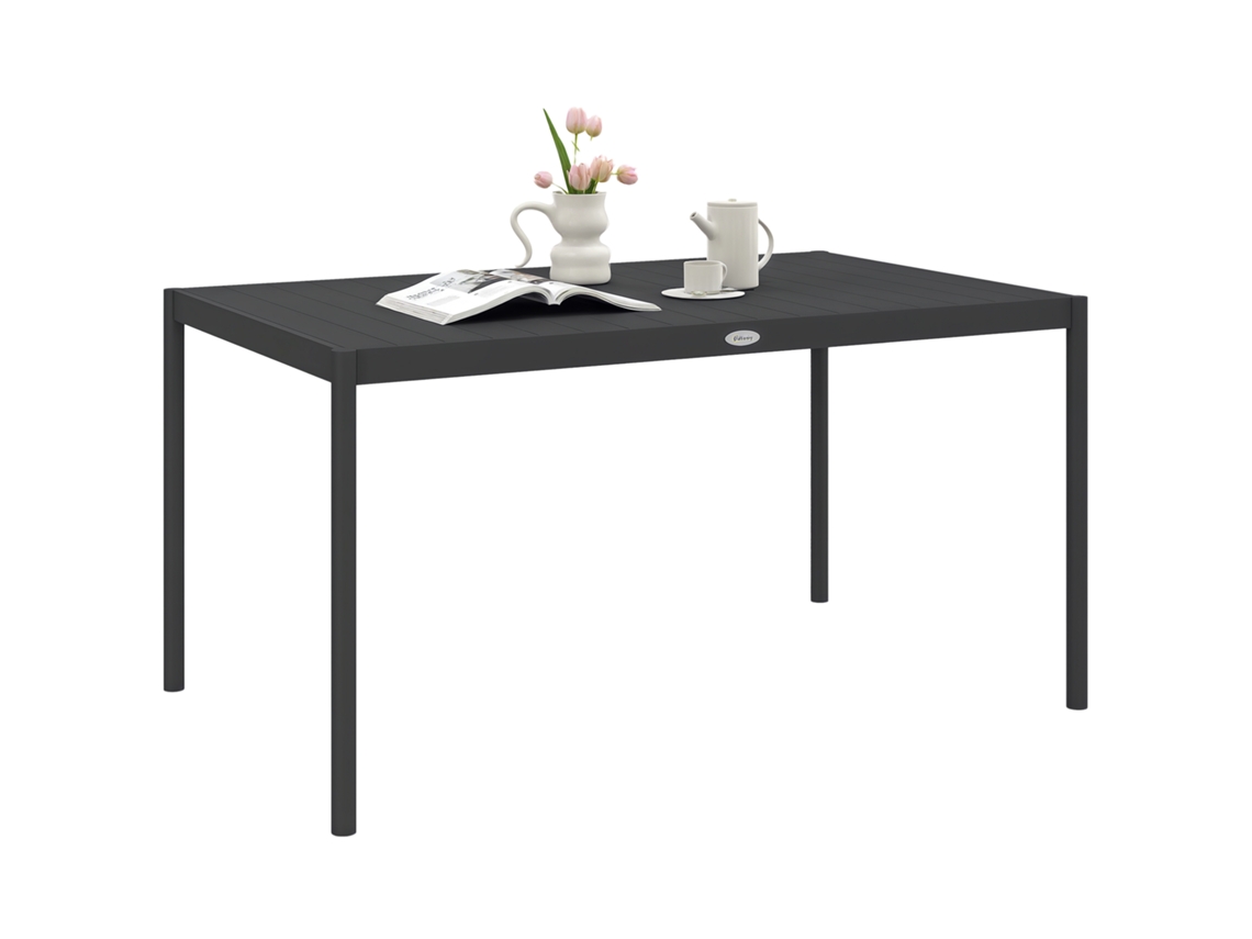 Mesa de jardim com ripas para 6 pessoas, aço e alumínio, 145x90x74cm, cinza