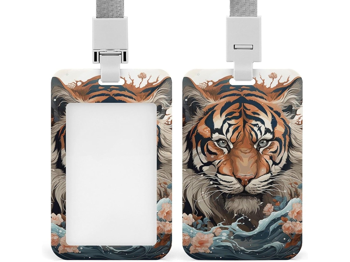 Clipe Crachá, Porta-crachá Fofo com estampa de tigre em estilo chinês e cordão, porta-cartão de identificação