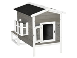 Casa de Gato de madeira impermeável, 115x66,5x74,7cm, telhado de asfalto, Cinza+branco, externo | S/MARCA