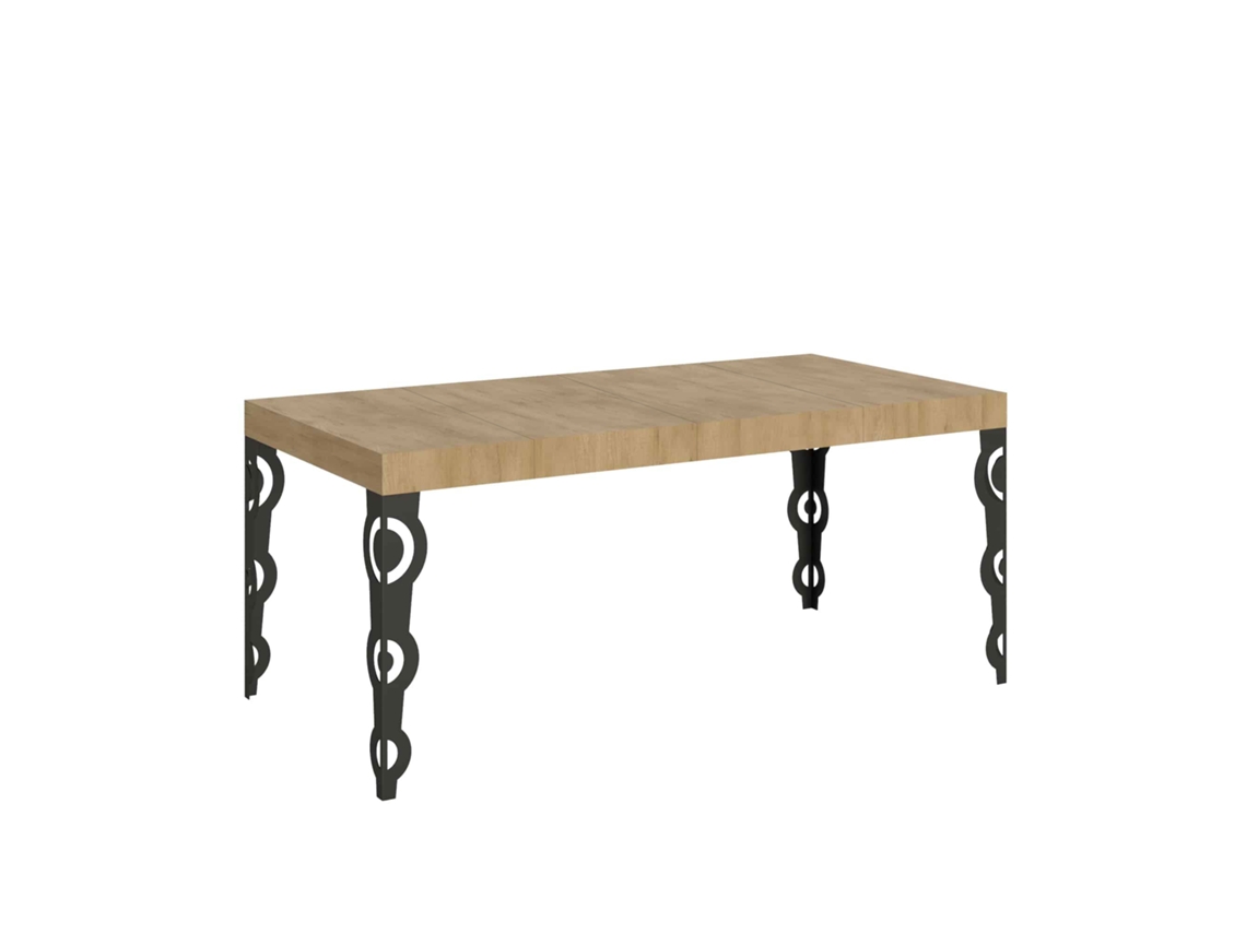 Mesa de Jantar Extensível 90X90/246 Cm Karamay Premium Carvalho Natural Quadro Antracite ITAMOBY