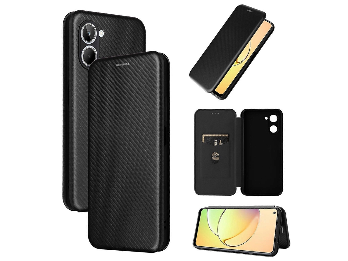 Capa Flip De Couro Com Textura De Fibra De Carbono Para Realme 10 4g