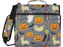 Pasta Organizadora de Documentos 3,8cm com Estampa de Dachshund, Desenho Animado Zumbi ou Halloween, com Zíper, Alça