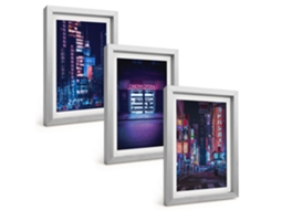 Composição De Quadros Cidade Noturna, Entrada Neon Espelharte (3 Peças 20x30 Cm)