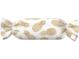 Almofada Cilíndrica Formato de Abacaxi Dourado com Fundo Estampado 100 % Poliéster Ideal para Viagens, Casa e