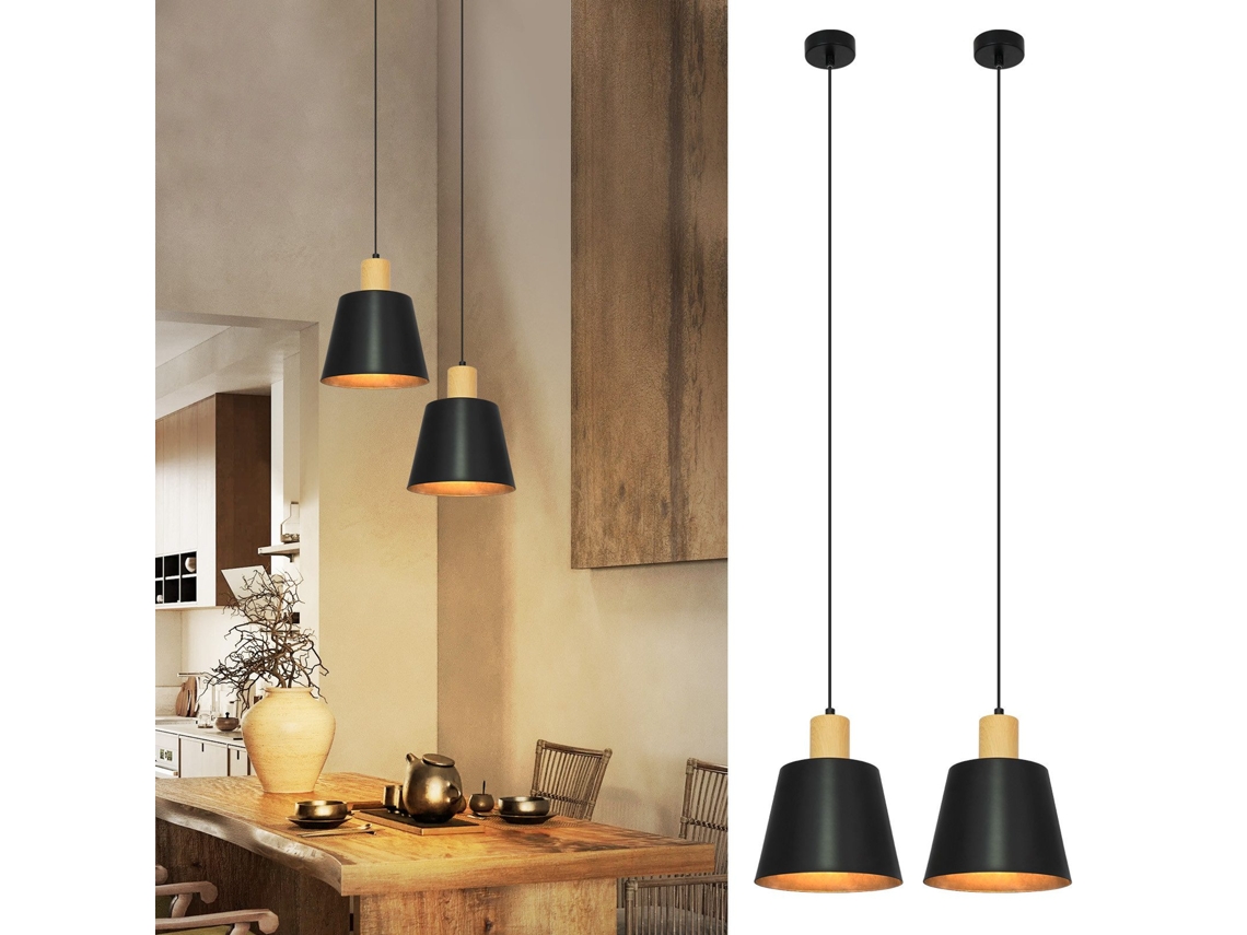 Nettlife Candeeiro Suspenso, Vintage Pendant Light Sala De Jantar 2x Preto Hanging Lamp Industrial Hanging Lamp E27 Metal Retro, 40 W