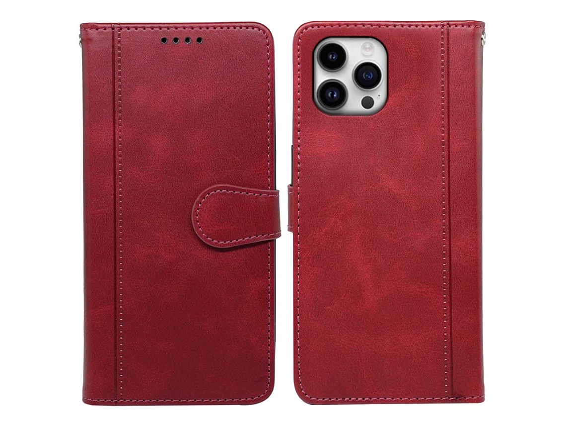 Capa Em Couro Pu Textura De Gémeo, Com Suporte Para Apple Iphone 16 Pro Max - Vermelho