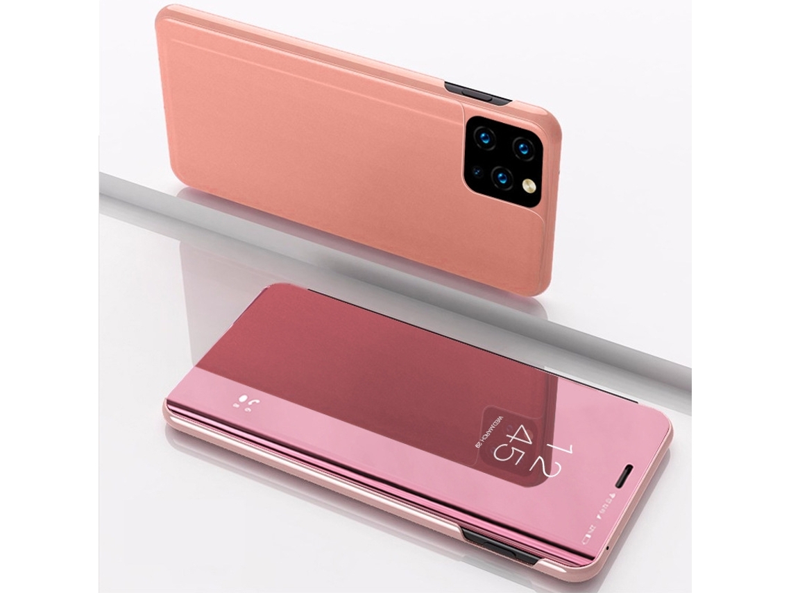 Capa Para Iphone 17 Em Couro Rosa Dourado Com Efeito Flip, Espelho E Revestimento Eletroplástico, Com Suporte 3d.