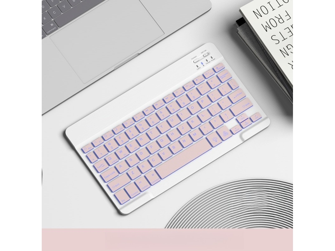 Teclado HEXINYIGJLY Bluetooth 7 Cores Ultra Fino Recarregável, Universal para Ipad/tablet/telefone Rosa