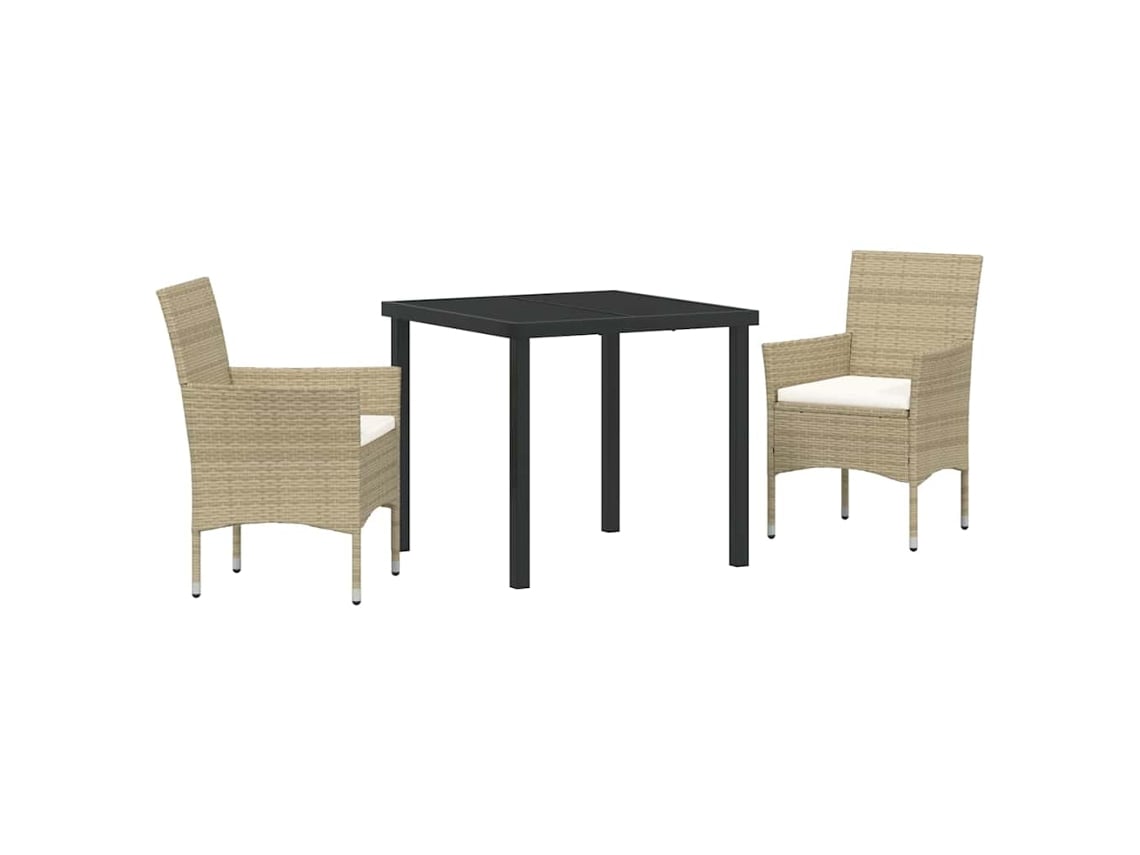 Conjunto 3 Conjunto De Móveis De Jardim Vidaxl Bege Vime Pe (80 X 80 X 73 Cm)