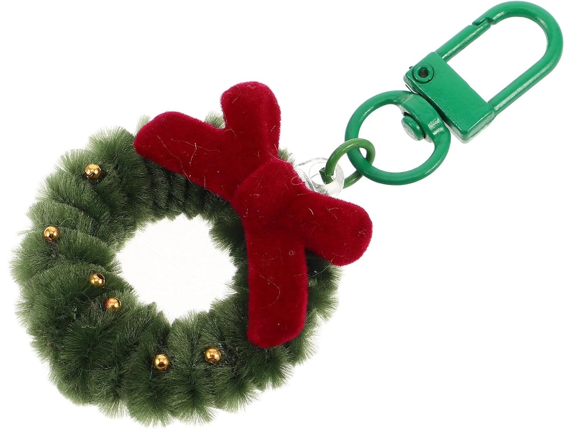 Chaveiro Com Pingente De Mini Guirlanda De Natal Em Poliéster E Ferro.