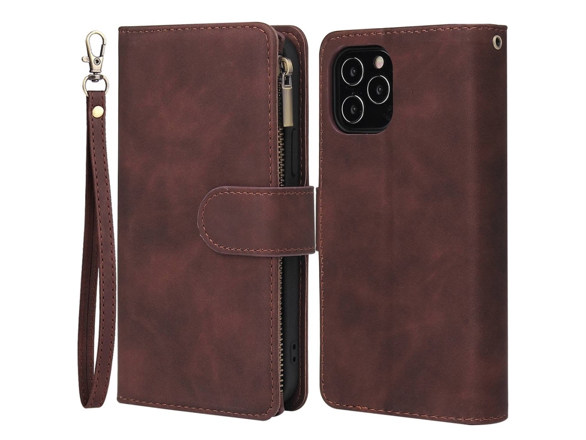 Capa Para Iphone 14 Pro Max Pele Sintética Anti-choque Com Porta-cartões Castanho