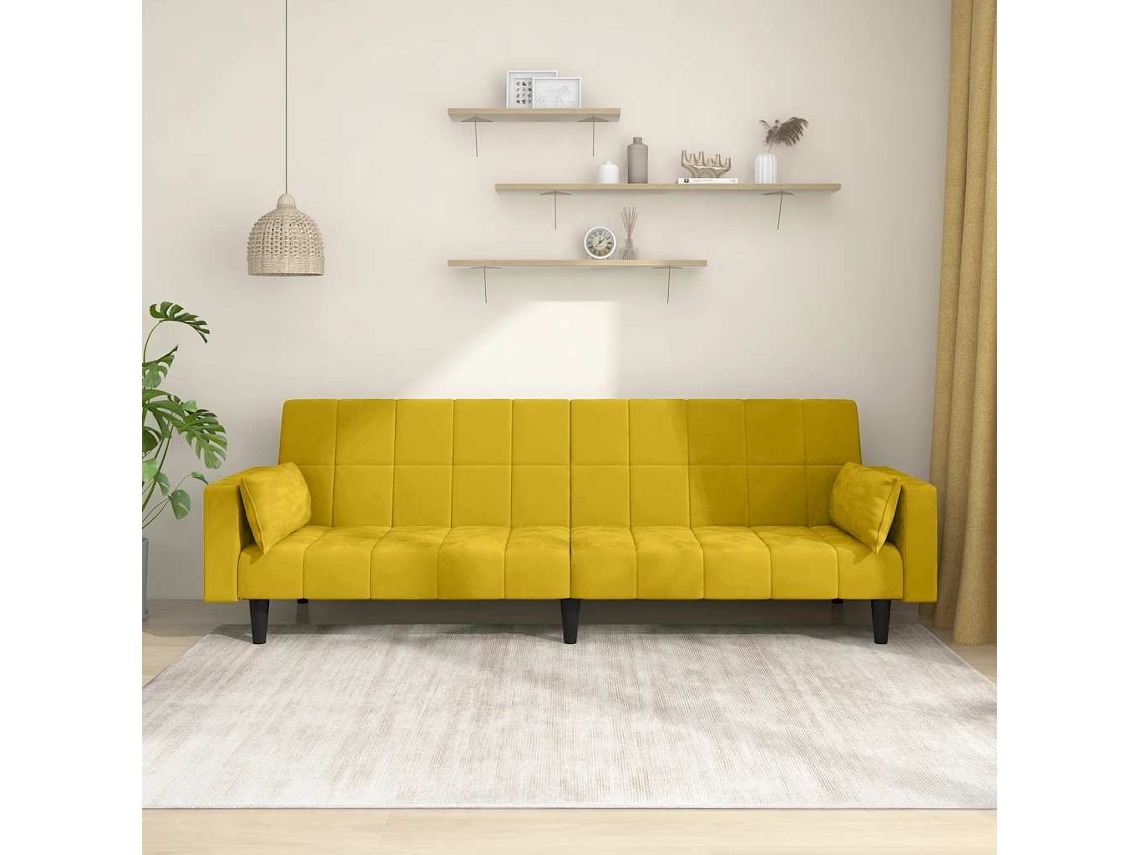 Vidaxl Sofá-cama 2 Lugares Com Duas Almofadas Veludo Amarelo