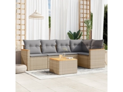 Vidaxl 6 Pcs Conj. Sofás Jardim C/ Almofadões Vime Pe Bege Misturado
