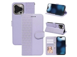 Capa Tipo Carteira De Couro Com Grade Cúbica Para Iphone 16 Pro