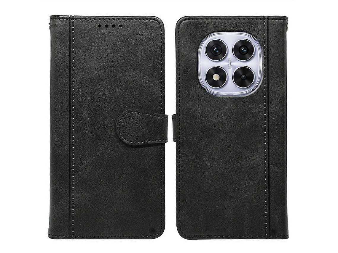 Capa De Couro Com Textura De Bezerro E Suporte Estilo Livro Para Xiaomi Redmi Note 14 Pro 5g / Poco X7 5g, Preta