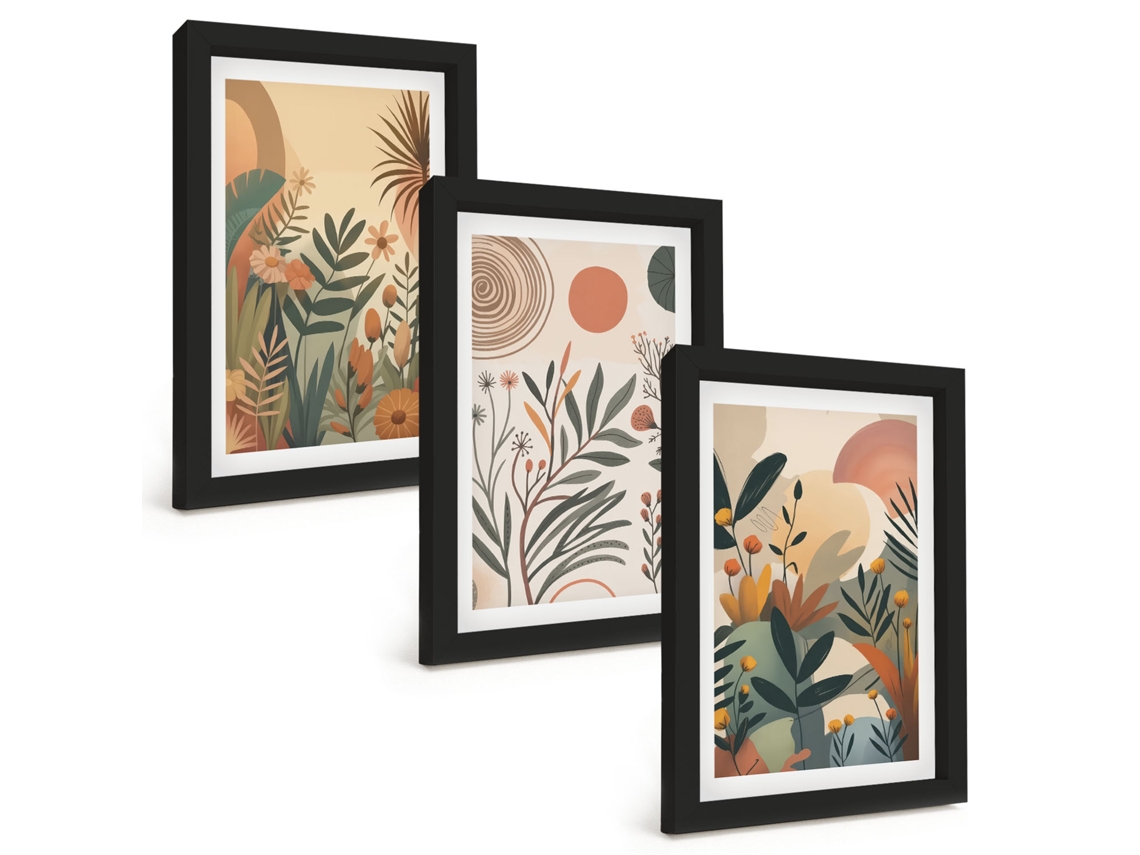 Composição De Quadros Motivos De Plantas, Cores Suaves Espelharte (3 Peças 20x30 Cm)