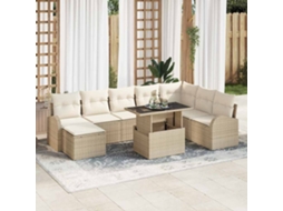 Vidaxl Conjunto De Sofá De Jardim 9 Unid. Bege E Creme Vime Pe